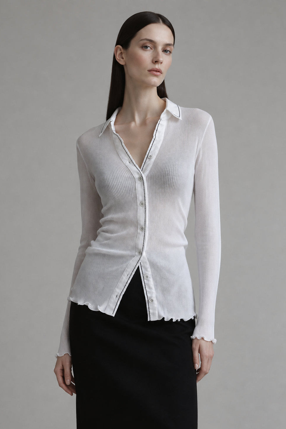 Camisa acanalada de algodón Filo di Scozia | Oscalito 8064