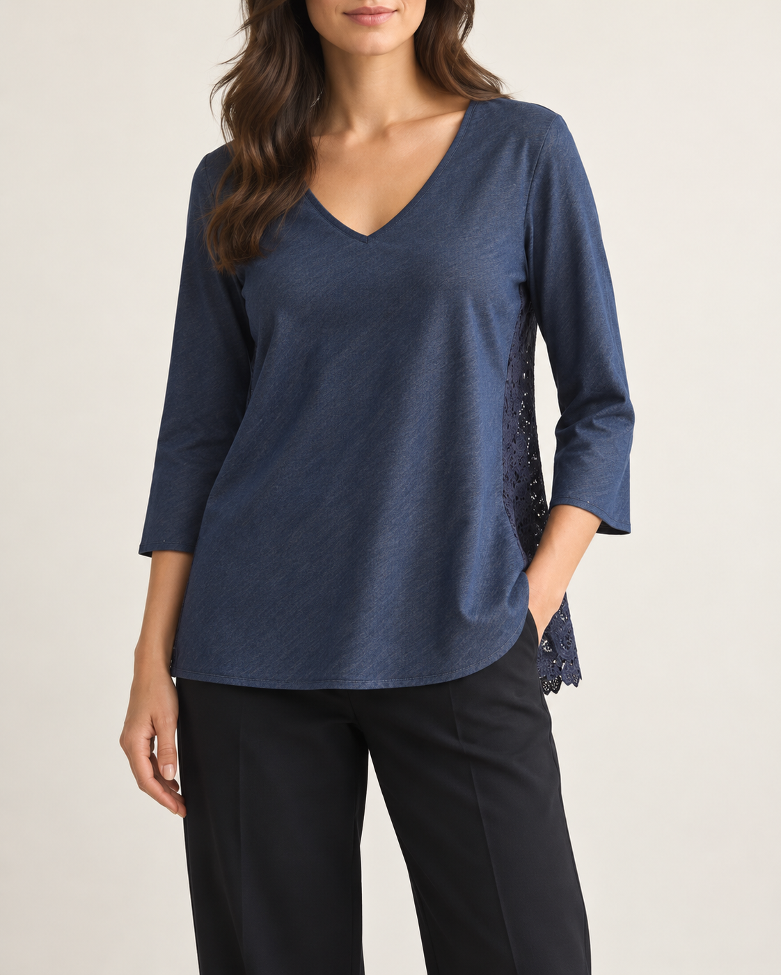 Blusa de Algodón Satinado Color Denim | Oscalito 6504C