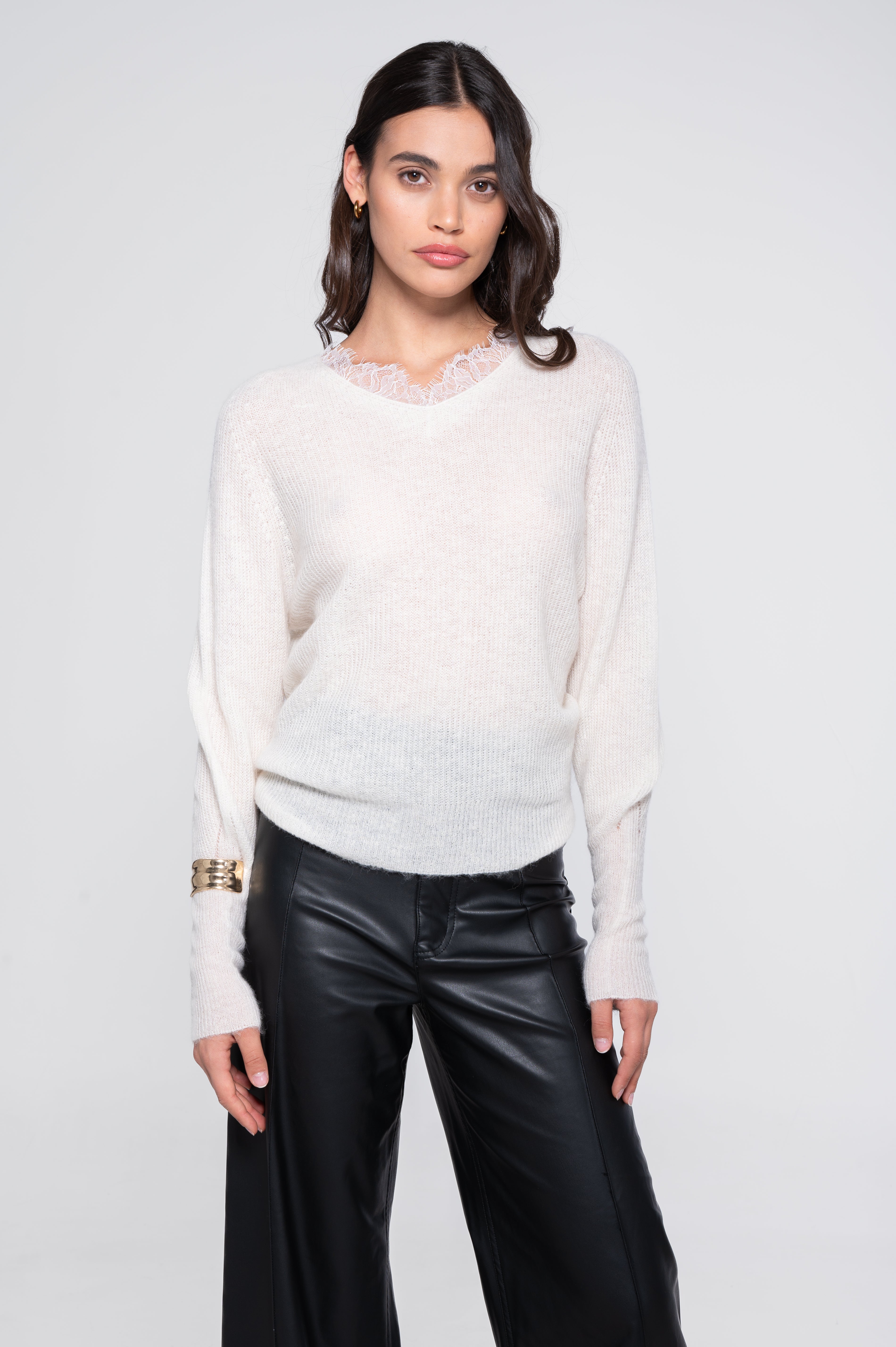 Chaleco Cuello V Blonda Alpaca y Lana Merino - Oscalito 7483