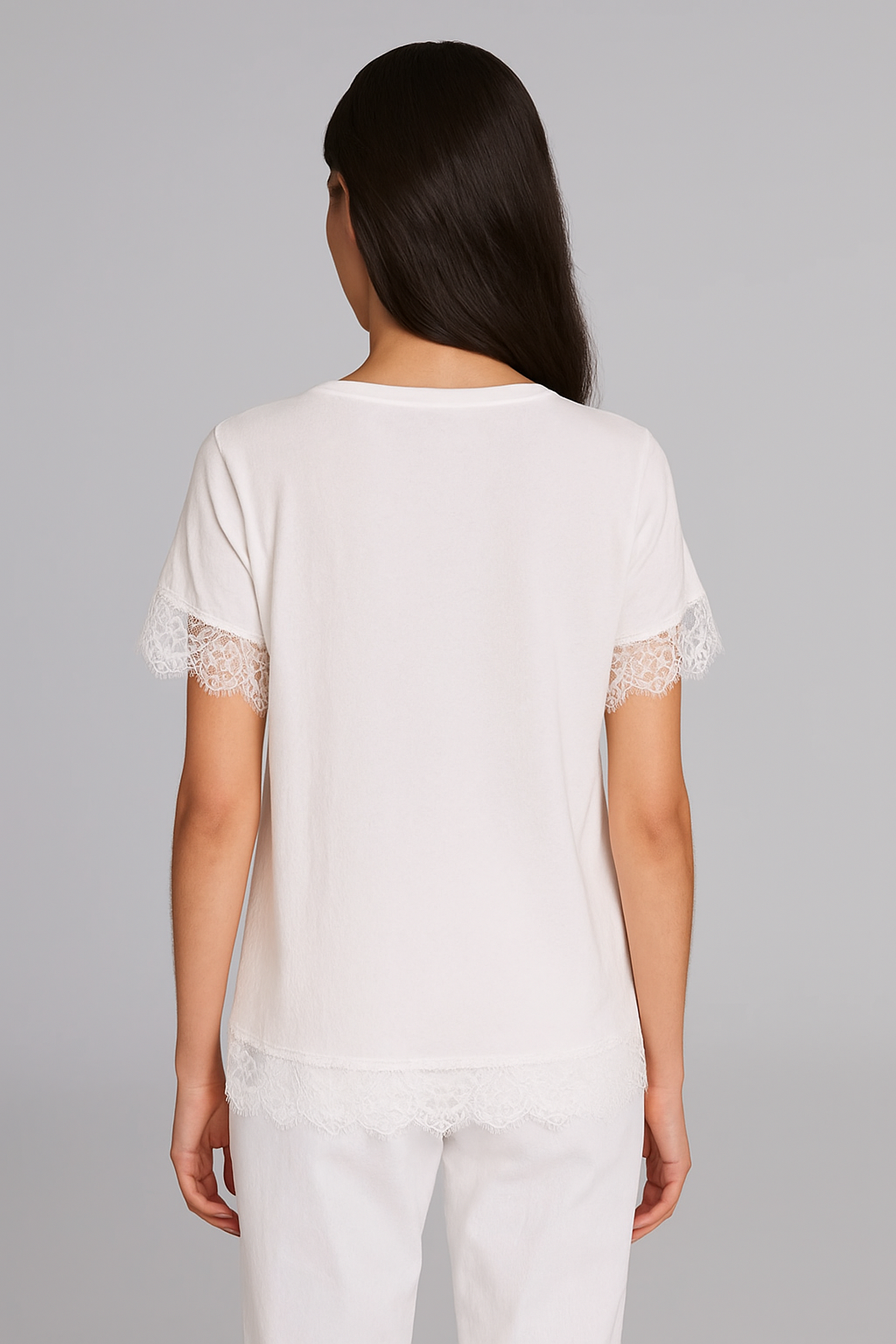 Blusa Oscalito 7524 Manga Corta - Jersey Algodón y Encaje Chantilly