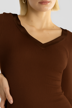 Polera Manga Larga Escote V Mujer Oscalito 4248 – Lana Merino, Seda y Satén de Seda