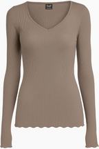 Camiseta Manga Larga Escote en V Mujer Oscalito 3486 – Lana Merino y Seda