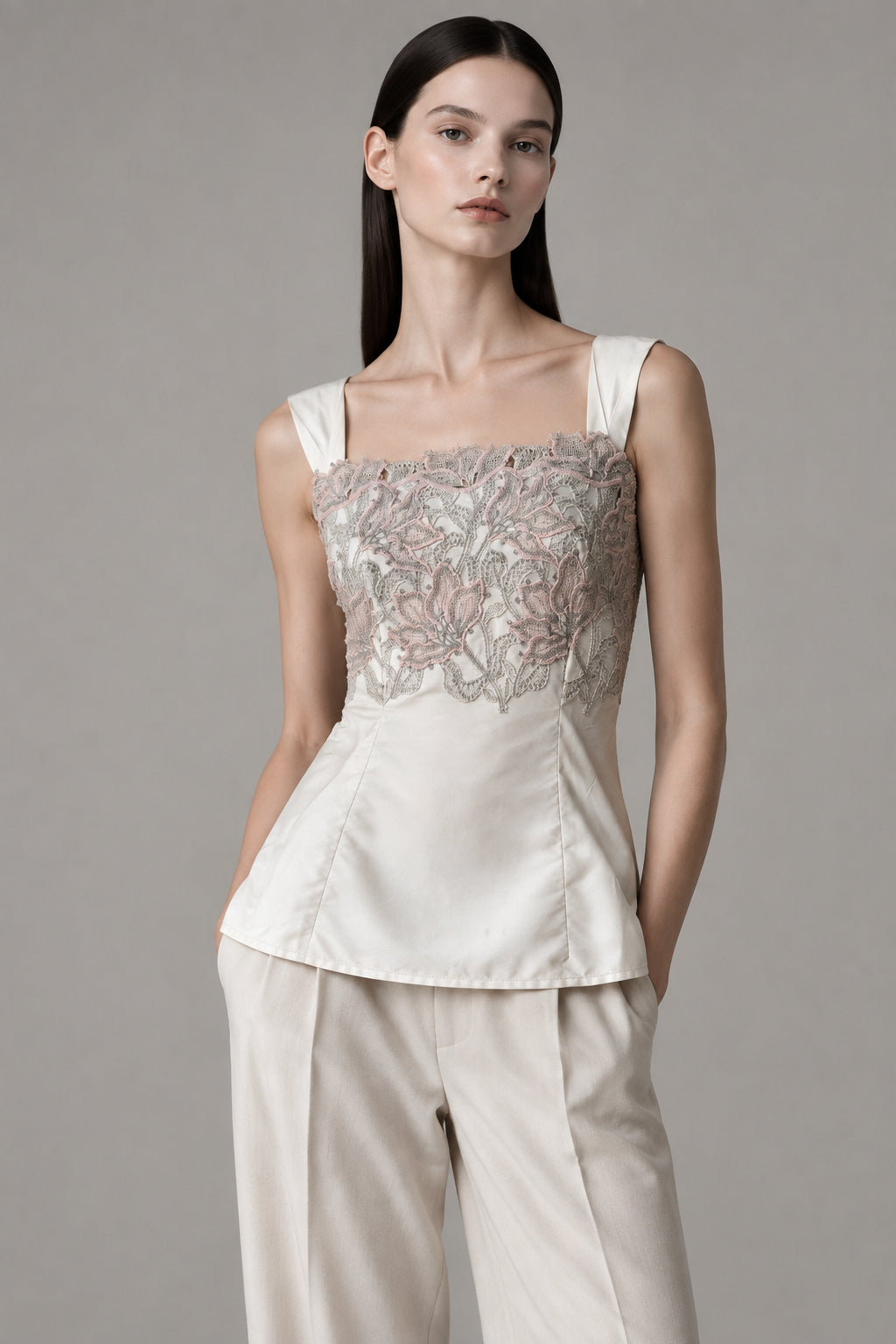 Top Oscalito 6670 - 70% Lana Merino 30% Seda Tafetán y Encaje Guipur