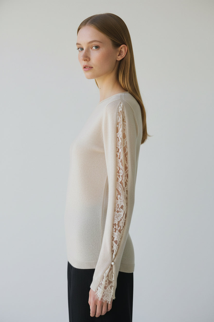 Sweater Oscalito 6438 - 70% Lana Merino 20% Seda 10% Cachemira - Encaje Dentelle de Calais PRE ORDER