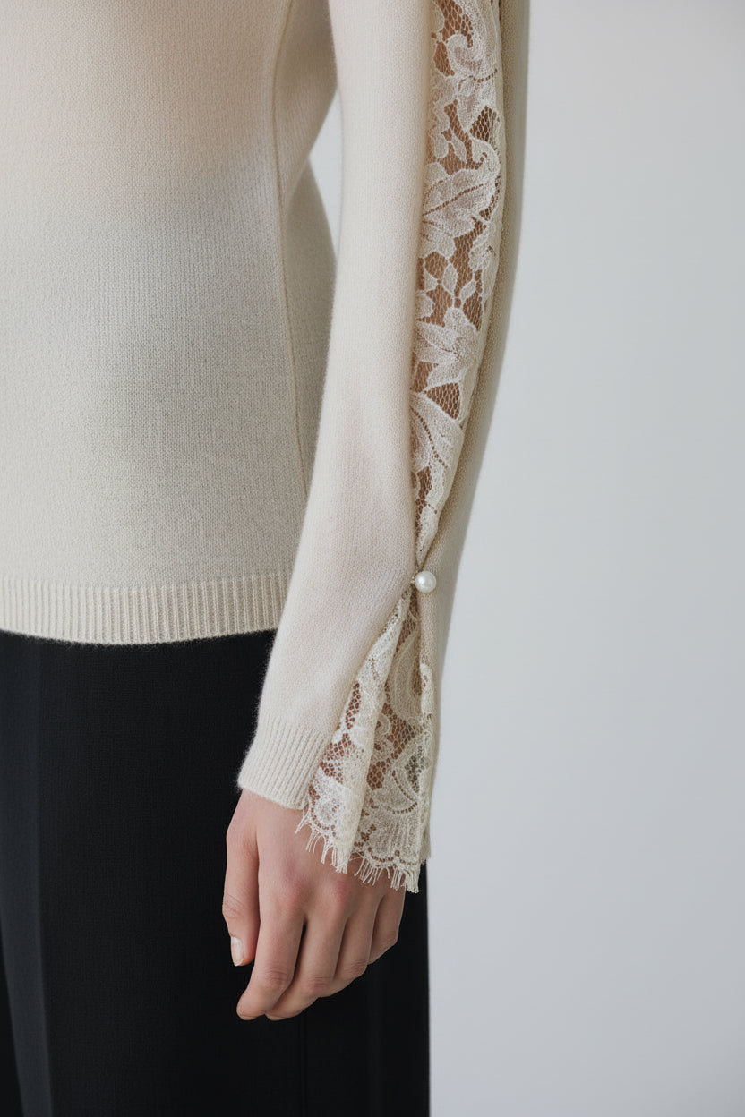 Sweater Oscalito 6438 - 70% Lana Merino 20% Seda 10% Cachemira - Encaje Dentelle de Calais PRE ORDER
