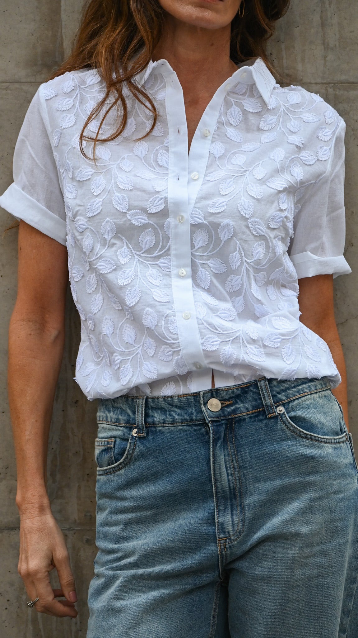 Blusa Camisera 5718 - Popelina de Algodón Bordada