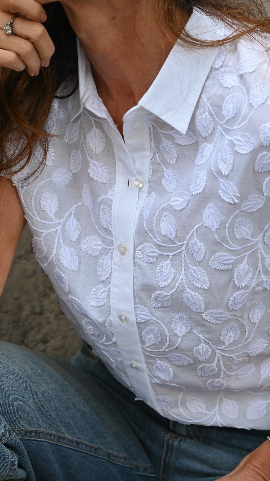 Blusa Camisera 5718 - Popelina de Algodón Bordada