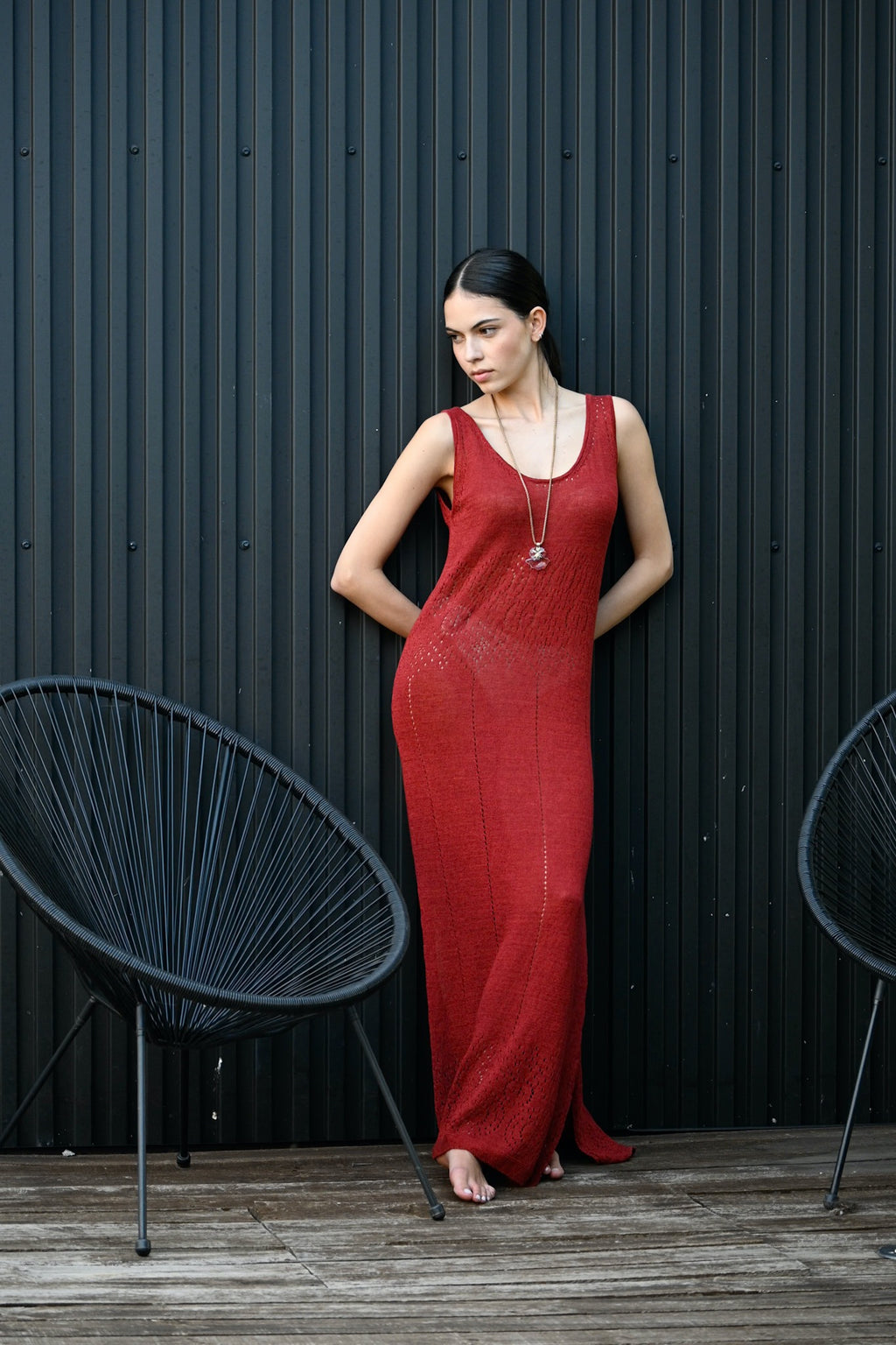 Vestido Largo de Punto Oscalito 6588 - 100% Lino Natural