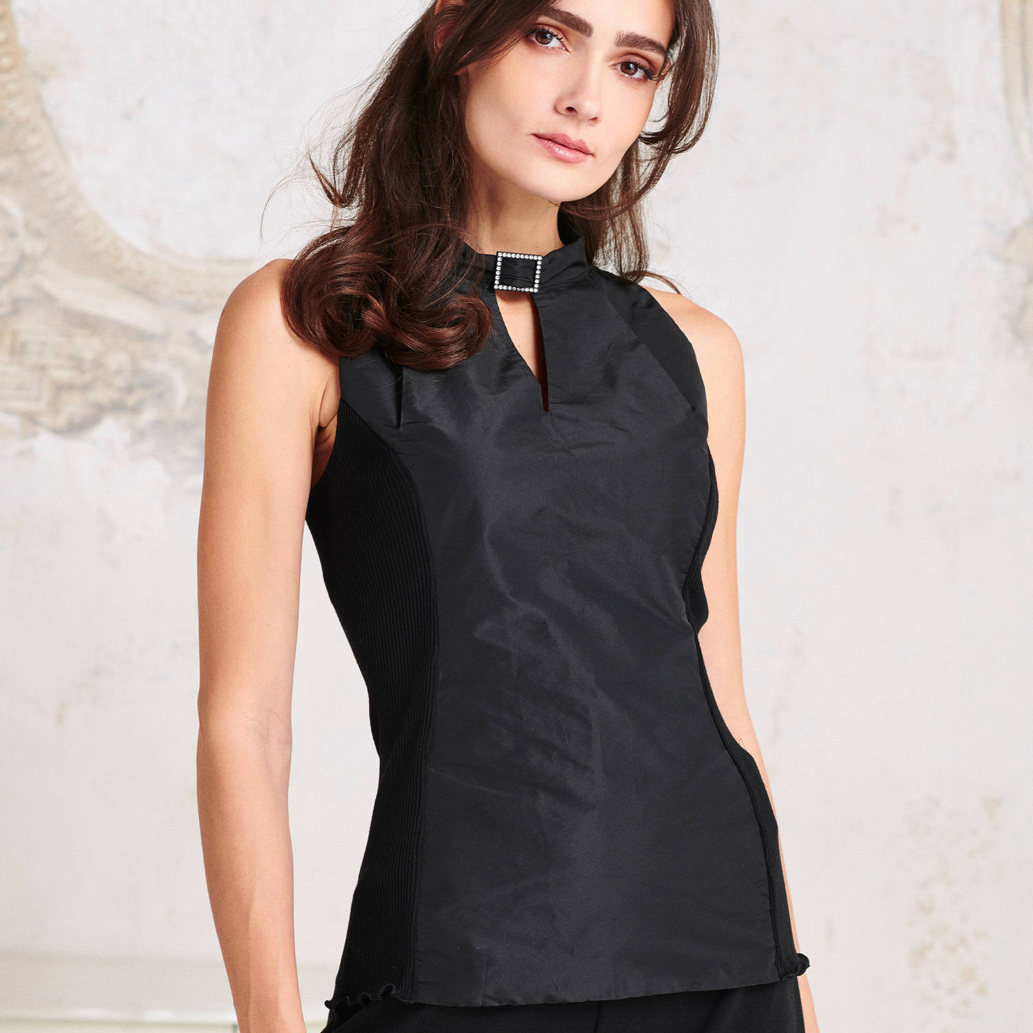 Blusa Sin Manga Oscalito 6680 - Lana Merino, Seda y Tafetán de Seda