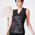 Blusa Sin Manga Oscalito 6650 - Lana Merino, Seda, Chantilly y Satén de Seda