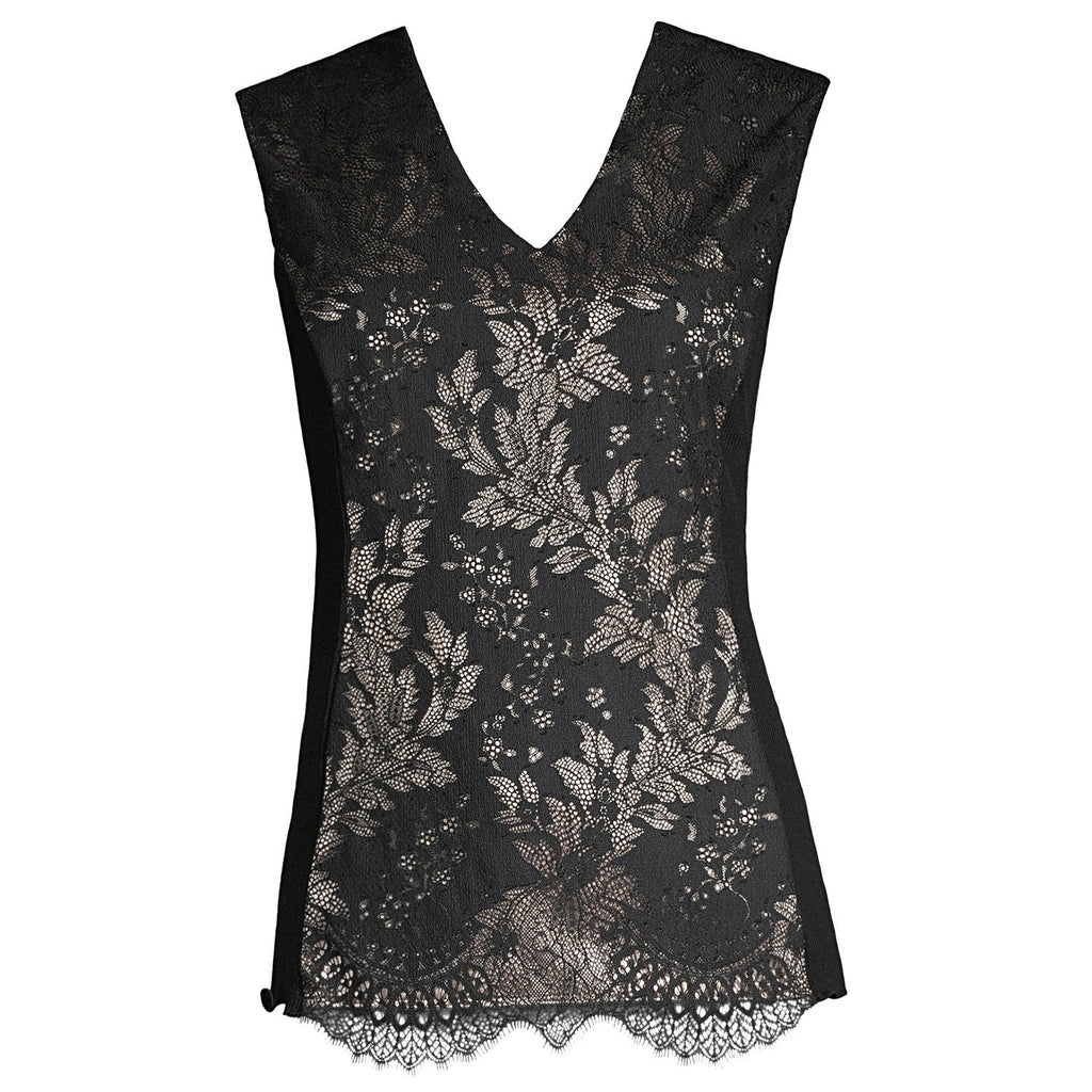 Blusa Sin Manga Oscalito 6650 - Lana Merino, Seda, Chantilly y Satén de Seda