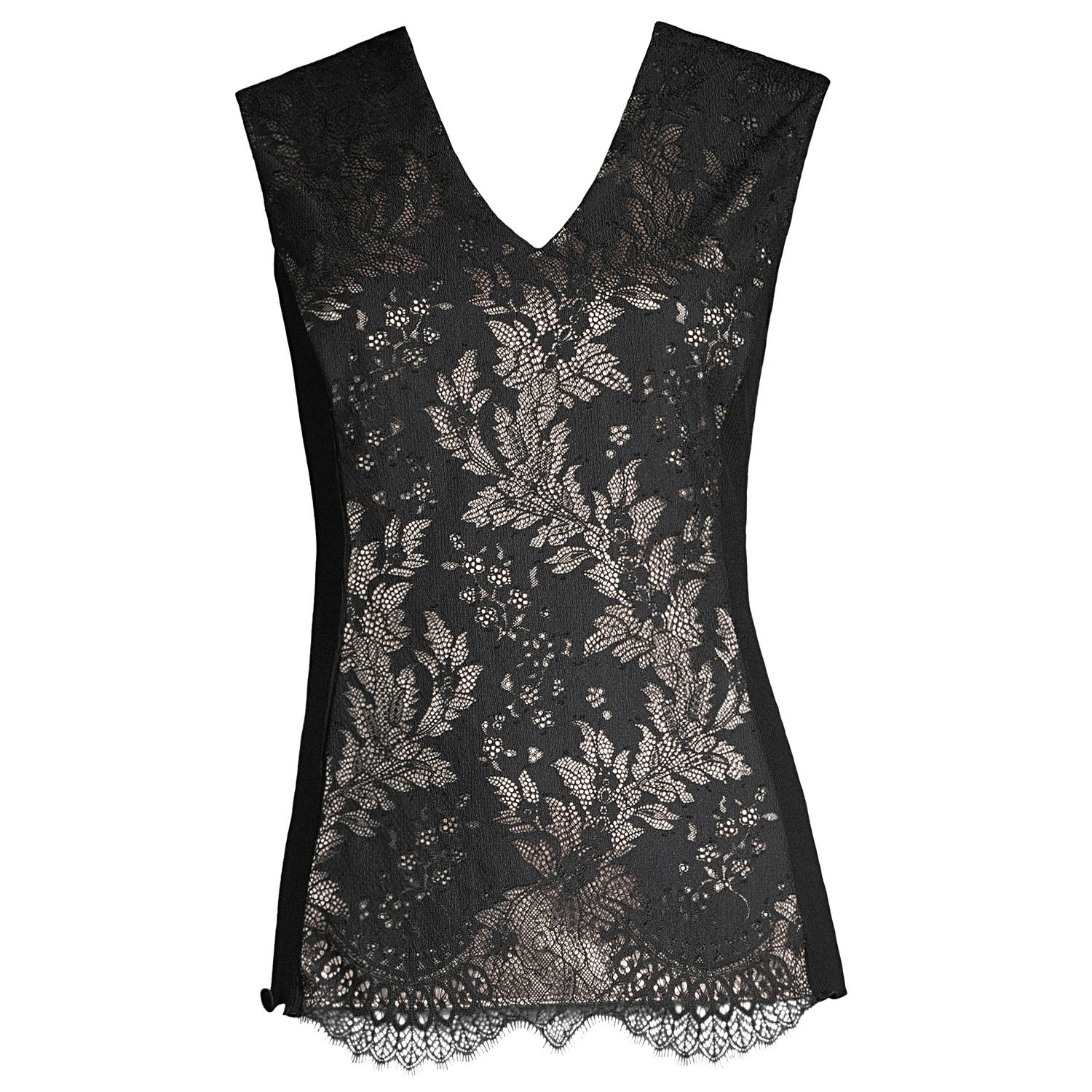 Blusa Sin Manga Oscalito 6650 - Lana Merino, Seda, Chantilly y Satén de Seda