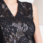 Blusa Sin Manga Oscalito 6650 - Lana Merino, Seda, Chantilly y Satén de Seda