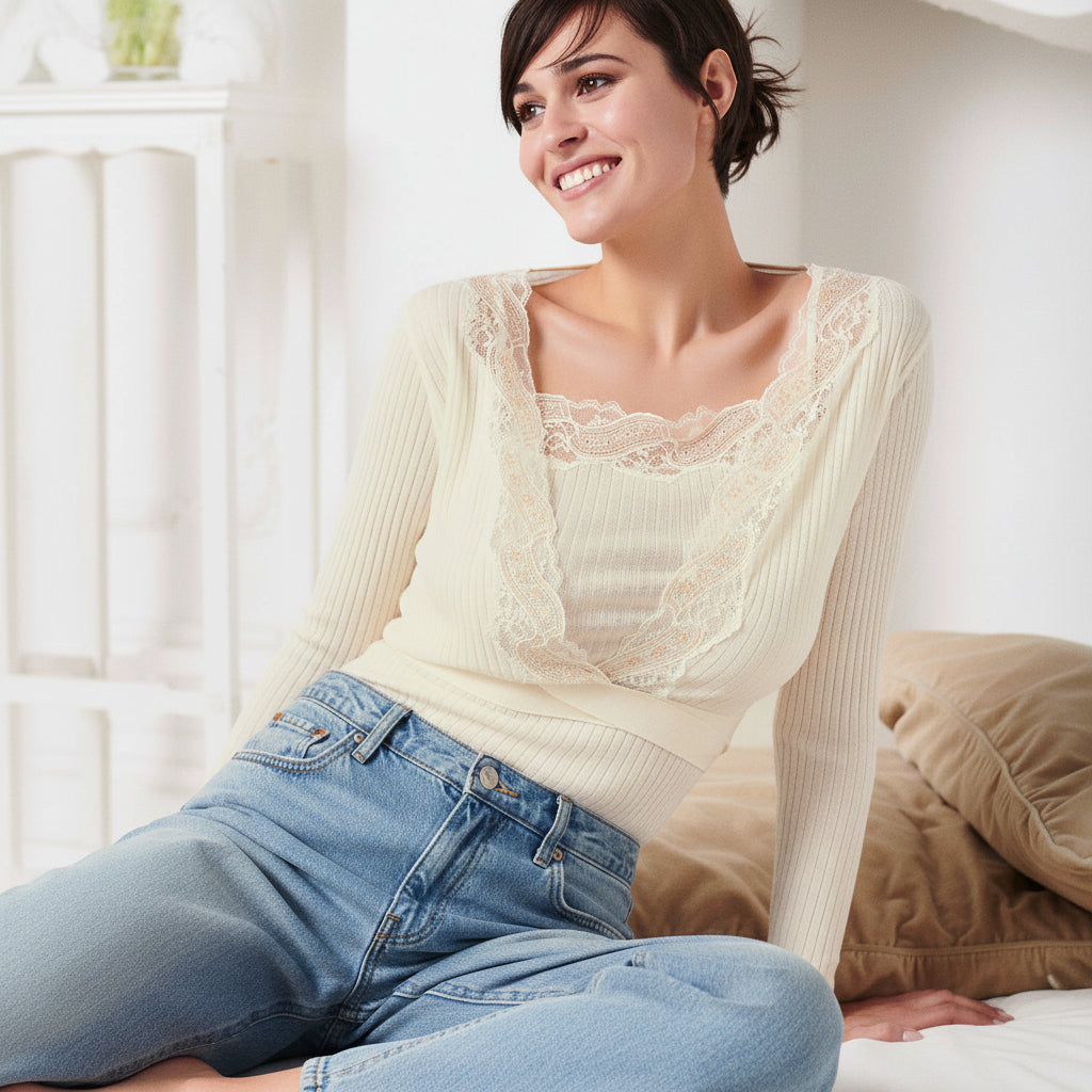 Cache Cœur Oscalito 6636 - 70% Lana Merino 30% Seda Encaje Dentelle de Calais